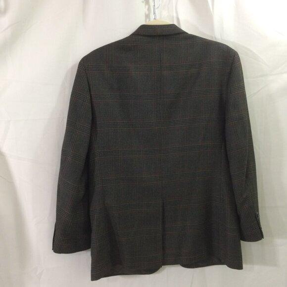 Jos A Bank Suit Jacket Blazer Brown Plaid 100% Wool 2 Button Size 44R - Picture 6 of 6
